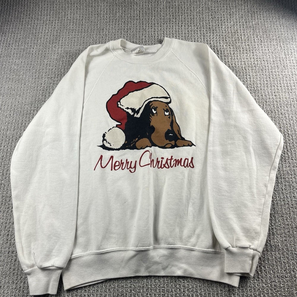 Vintage Bassett Walker Sweatshirt Bassett Hound Dog Christmas Santa Hat Size XL